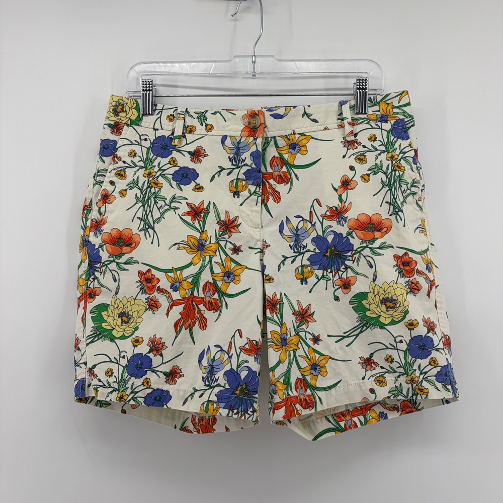Talbots‎ Womens 8 Ivory Floral Relaxed Chino Shorts 7 Inch Inseam Cotton Stretch